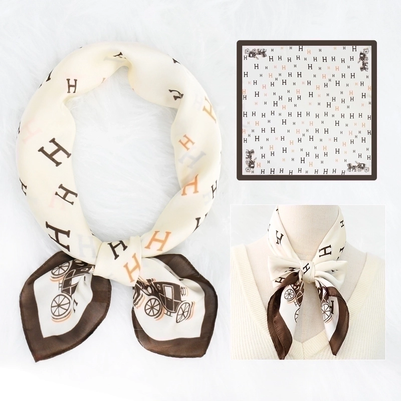 2 Pieces Women’s Elegant Plaid Flower Horse Satin Silk Scarf