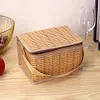 Portable Wicker Rattan Outdoor Camping Picnic Bag Food Container Basket