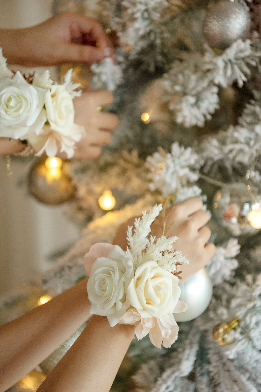 Wrist Corsages in White & Beige