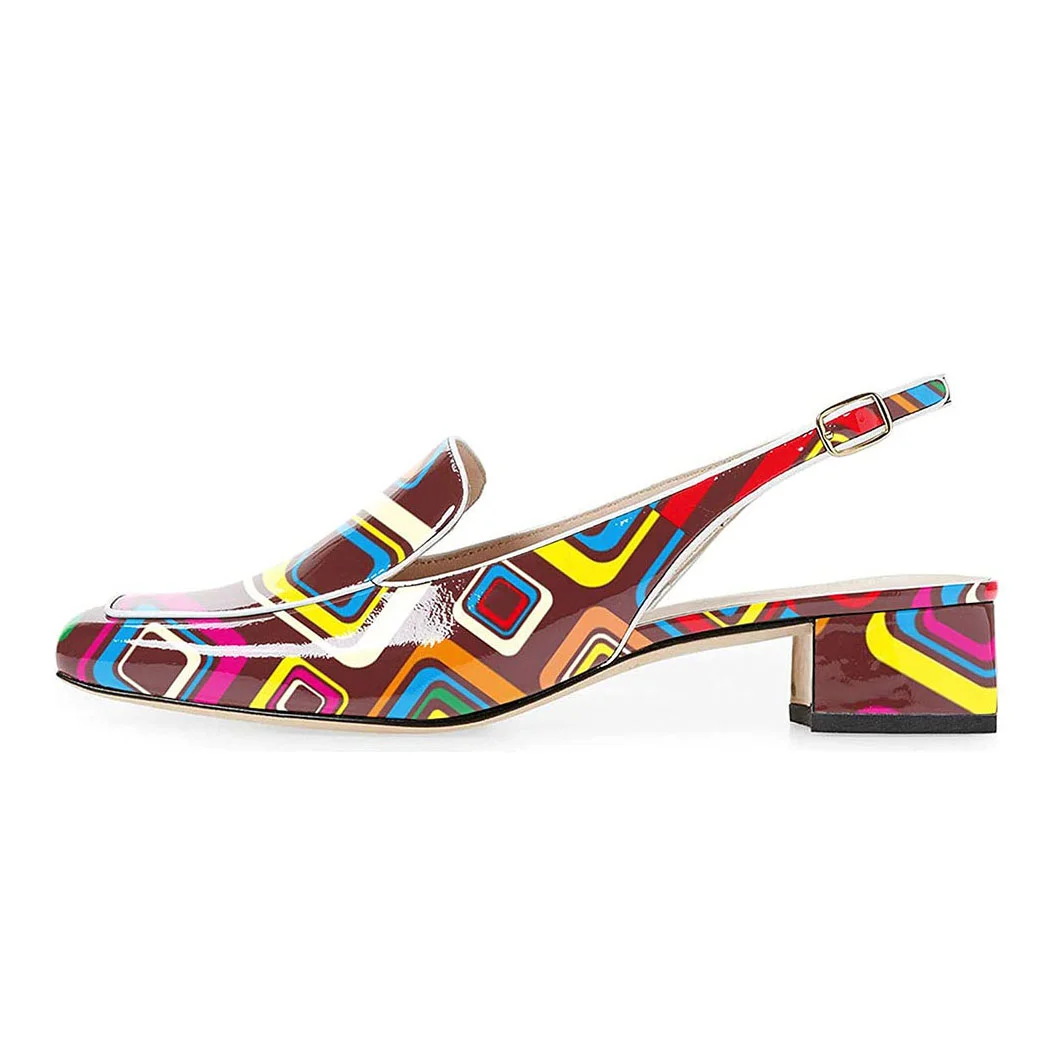 Eye-Catching Colorful Patent Leather Block Heel Loafers for Women 