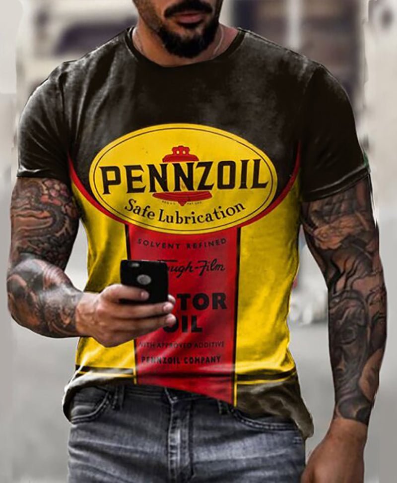 Mens Vintage Motor Pennzoil Oil Printed T-shirt
