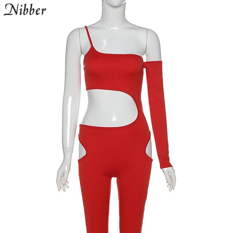 Nibber sexy hollow out sling jumpsuits women Solid color basic club party black playsuits summer fashion stretch jumpsuit female