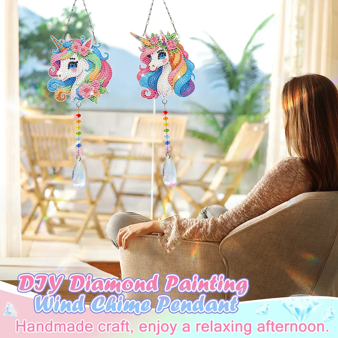 2Pcs Flying Horse DIY Double-Sided Diamond Painting Hanging Kits Diamond Painting Suncatcher Craft Kit for Home Garden Wall Decor Gift