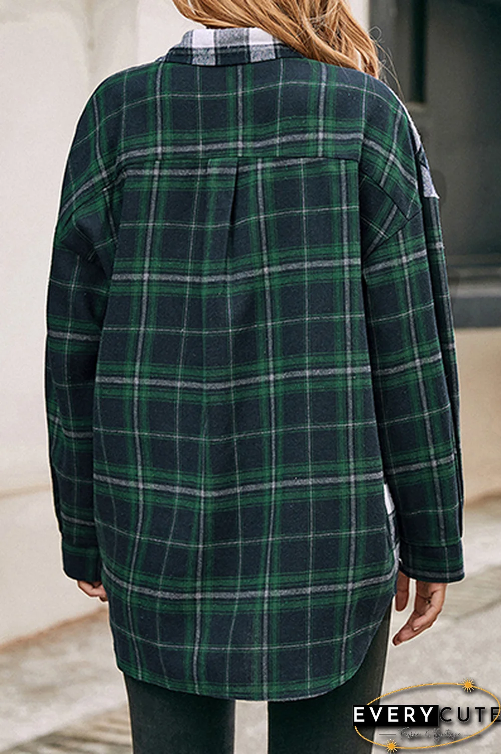 Casual Plaid Split Joint Buckle Turndown Collar Tops