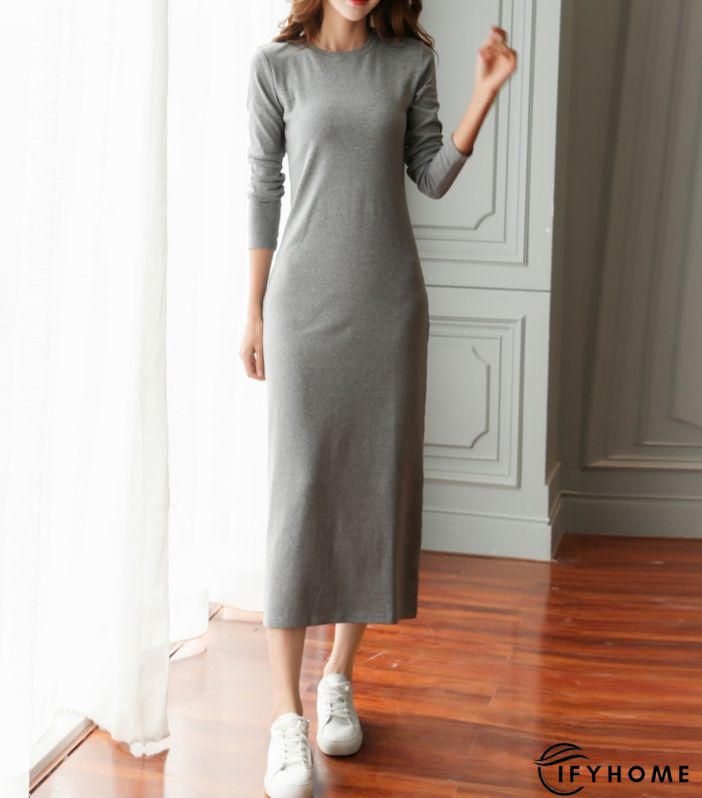 Casual Plain Crew Neck Loose Long sleeve Dress | IFYHOME