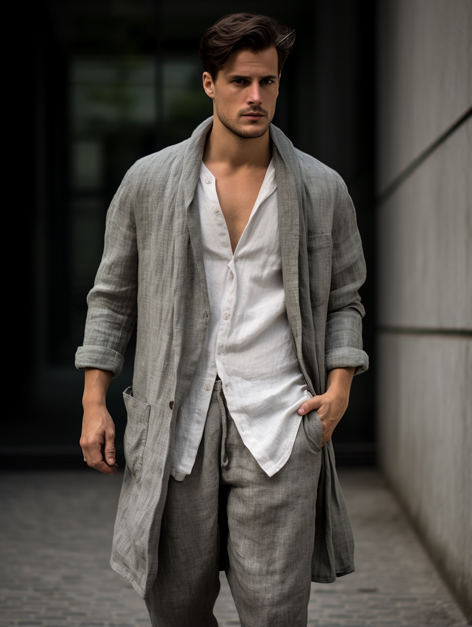 Grey Causal Linen Cardigan Jacket