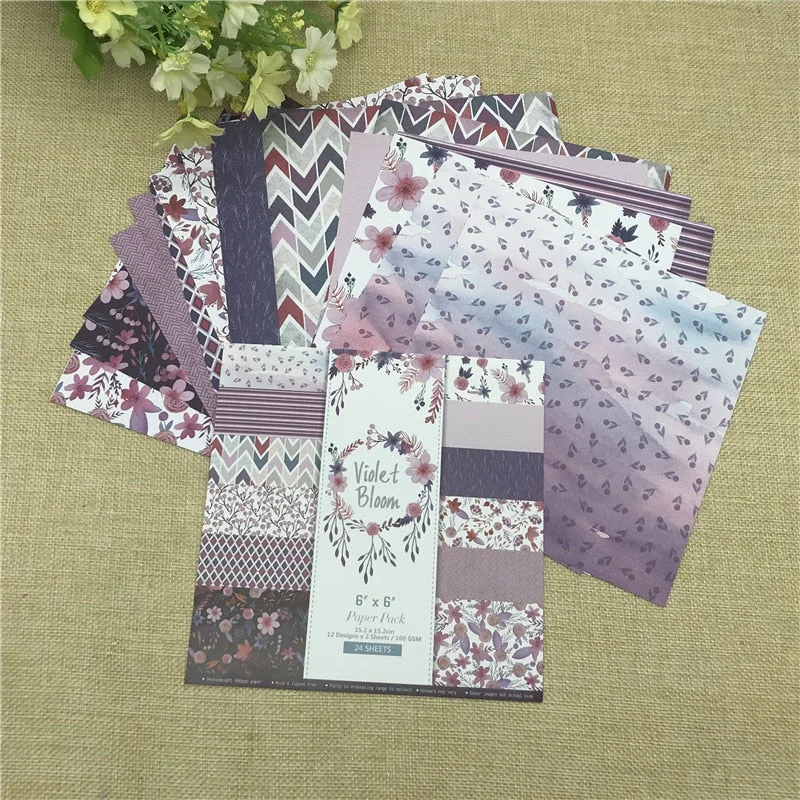 24 sheet 6"X6" Violet Bloom of the flower patterned paper Scrapbooking paper pack handmade craft paper craft Background pad