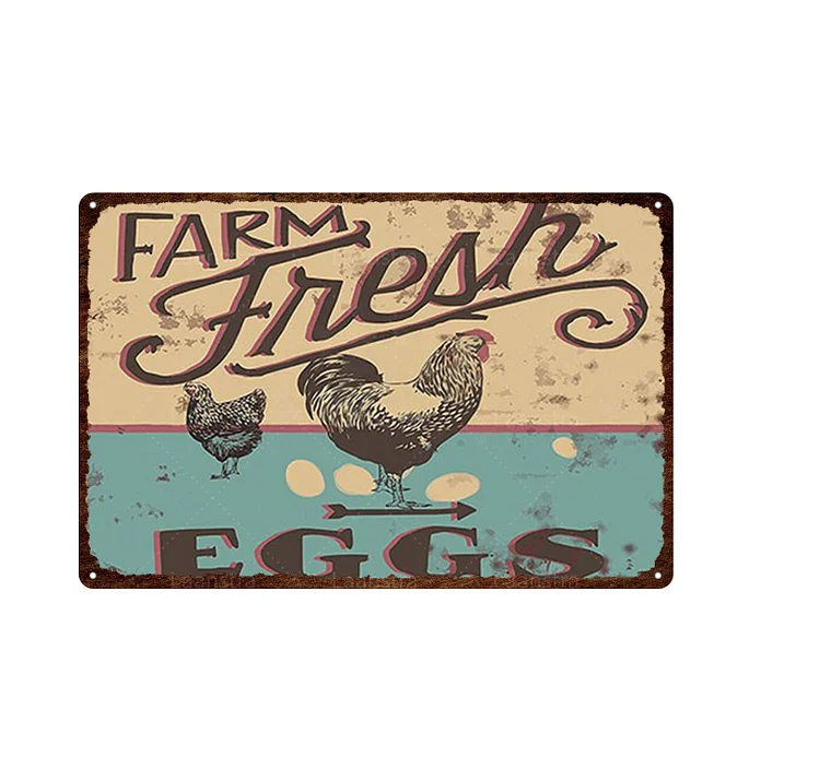 Poulet - œufs frais de la ferme Enseignes vintage en étain / enseignes en bois - 7.9x11.8in & 11.8x15.7in