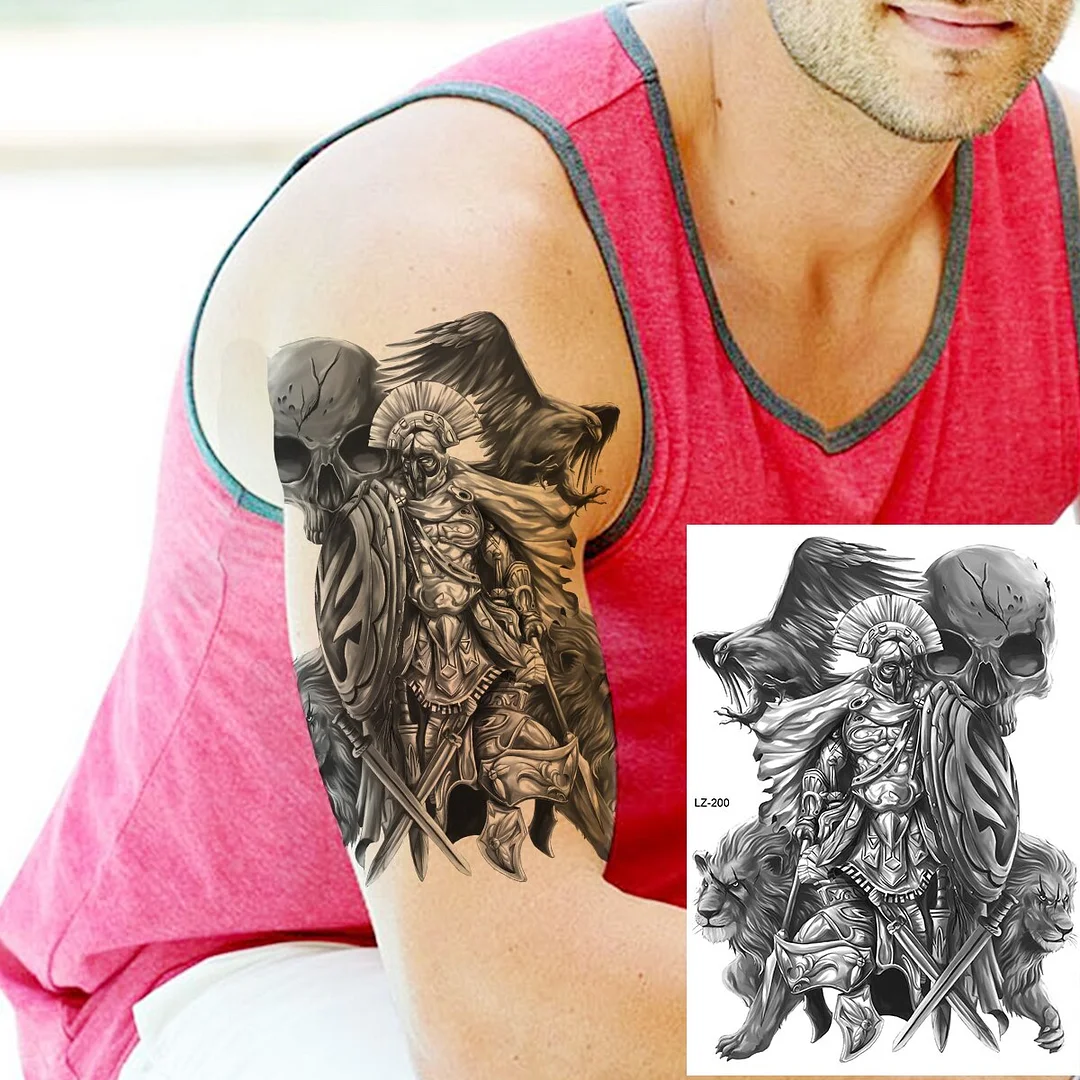 Sdrawing Compass Skull skeleton Temporary Tattoos For Men Adults Realistic Tiger Lion Wolf Totem Fake Tattoo Sticker Arm Tatoos