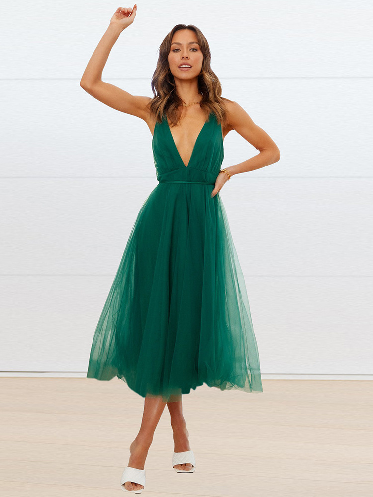 Women's New  Summer Sexy Mesh Skirt V-neck Elegant Dress Dress