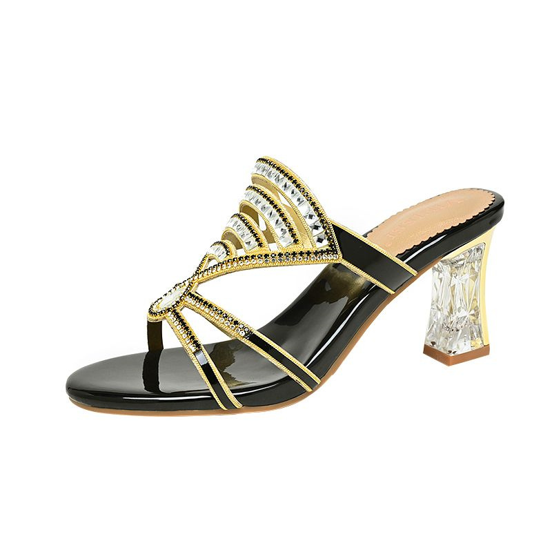 Sobwheels funky womens shoes New Fashion Summer Sandals Women's Diamond Sandals High Heel Slippers Non Slip Banquet Shoes Breath Diamond Beach Shoes