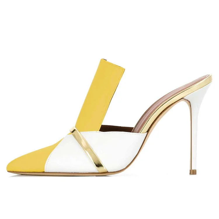 Yellow and White Mule Heels |FSJ Shoes