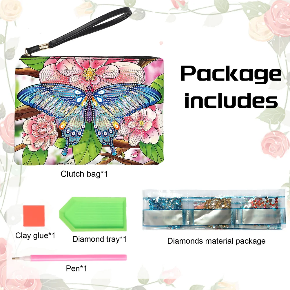 DIY Butterfly PU Partial Special Shaped Diamond Painting Wallet Makeup Bag