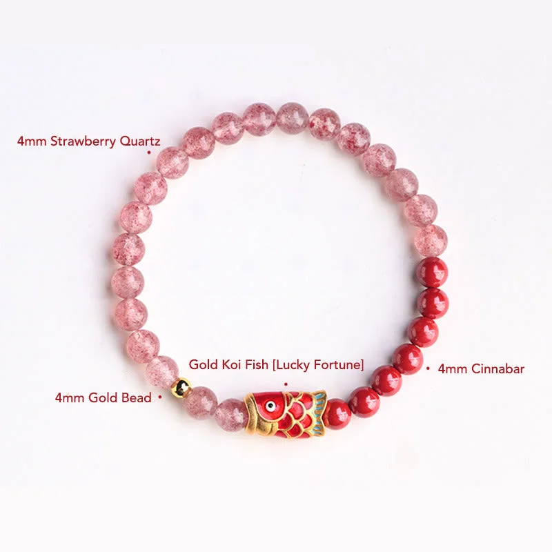 Cinnabar Strawberry Quartz Lucky Koi Fish Healing Bracelet