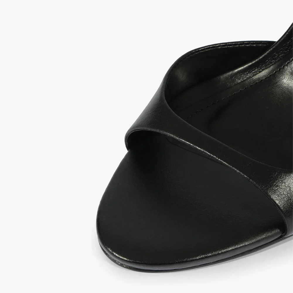 Chic Black Open Round Toe Stiletto Heel Slip On Mules for Women