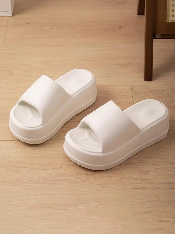 Open Toe Round-Toe Solid Color Slippers