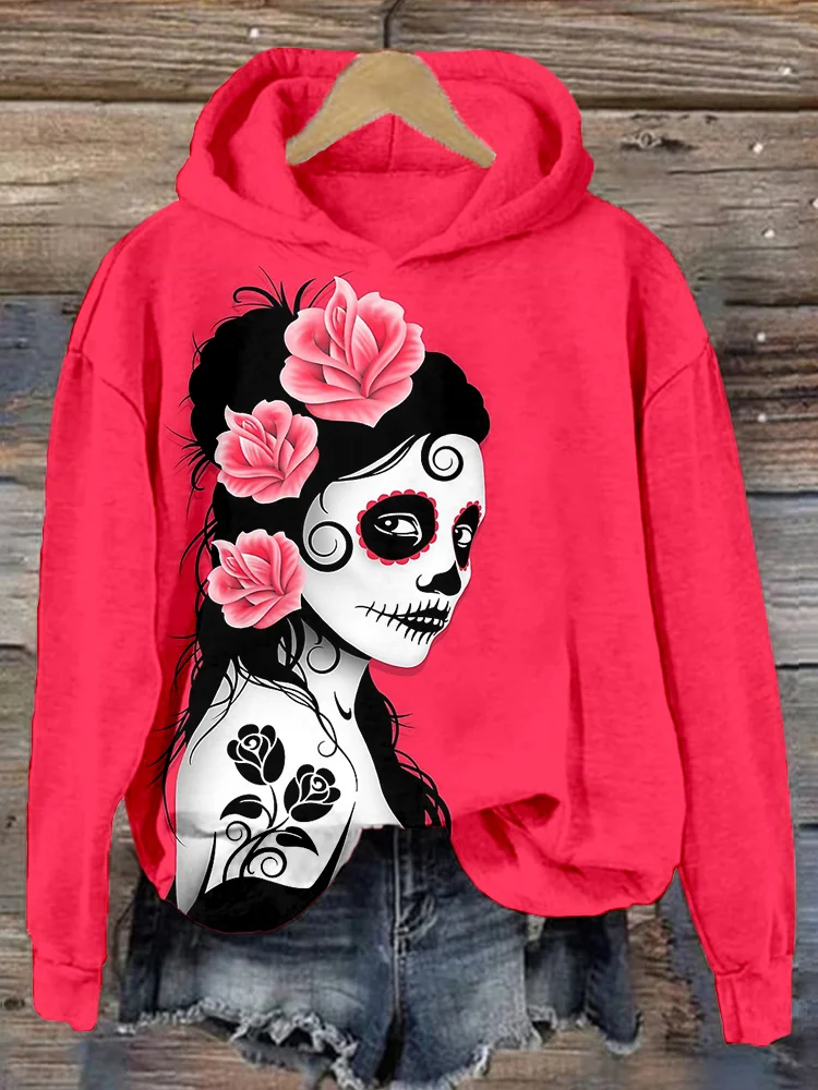 Day of the Dead Sugar Skull Girl Art Cozy Hoodie