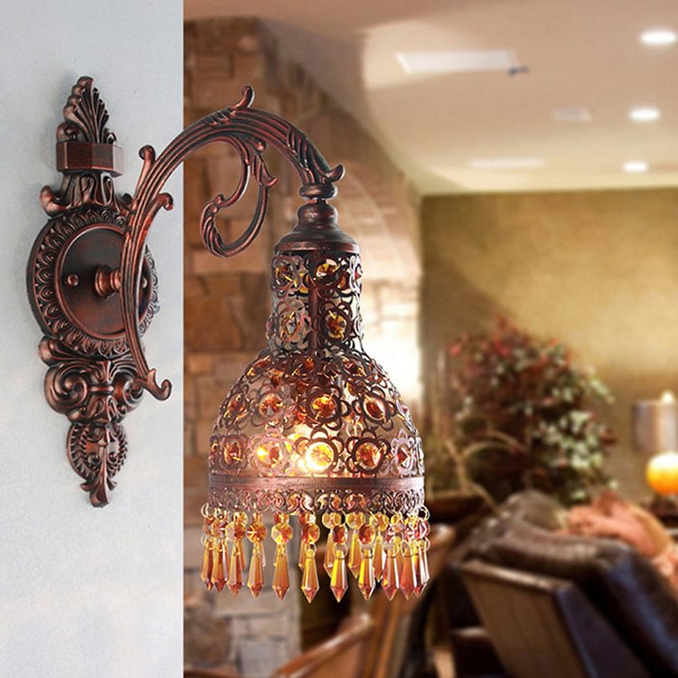 Copper 1 Light Wall Lamp Bohemian Metal Dome Wall Mounted Light Fixture with Crystal Accent for Living Room