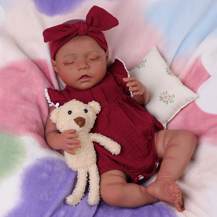 Babeside Bella 20'' Realistic Reborn Baby Doll Girl African American Sleeping Lovely Burgundy Red