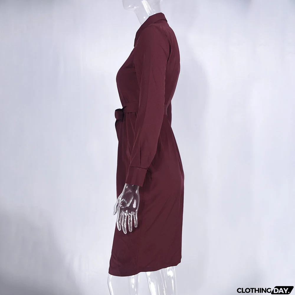 Long Dress Women Autumn Spring Casual Office Ladies Solid Green Long Sleeve Button Up Shirt Dresses Clothes  Fall Fashion