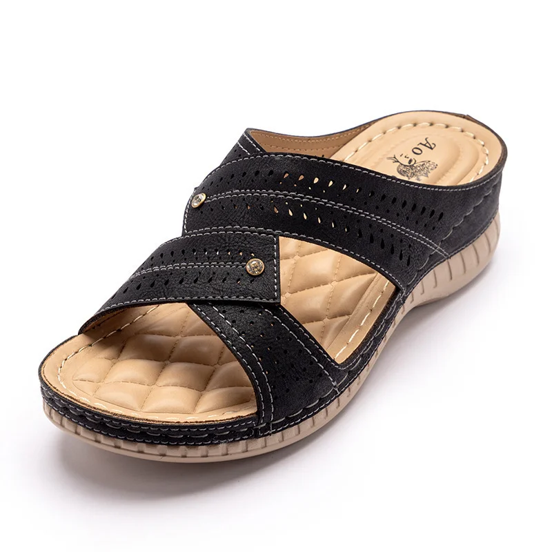 Yyvonne New Cool Drag Female Explosion Slope With Lady Large-Size Slippers Mother Shoes Roman Style Comfortable