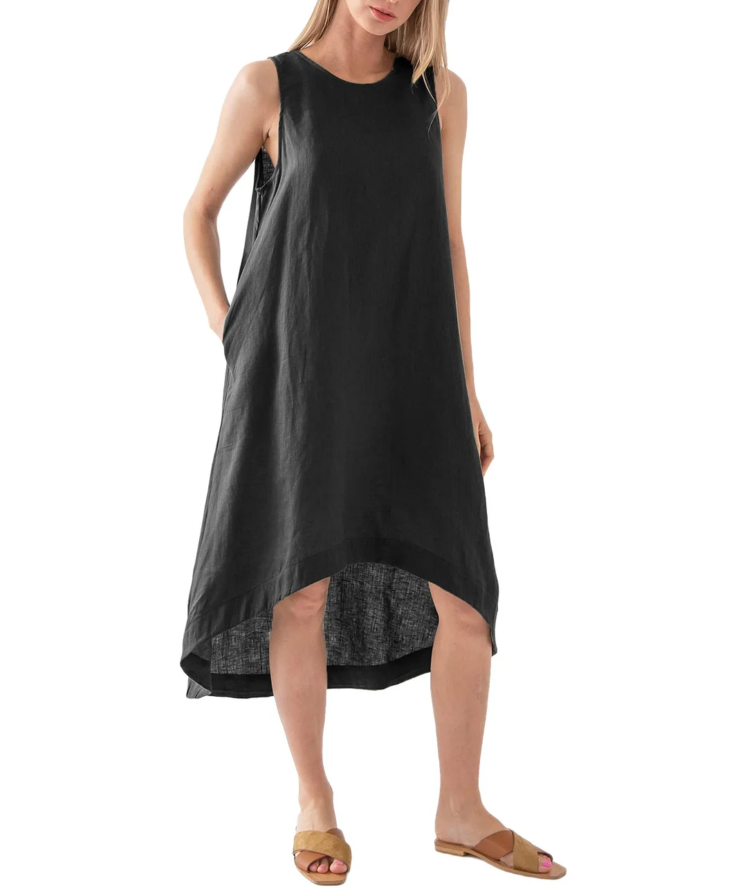 100% Linen Flowy Midi Dress with Pockets