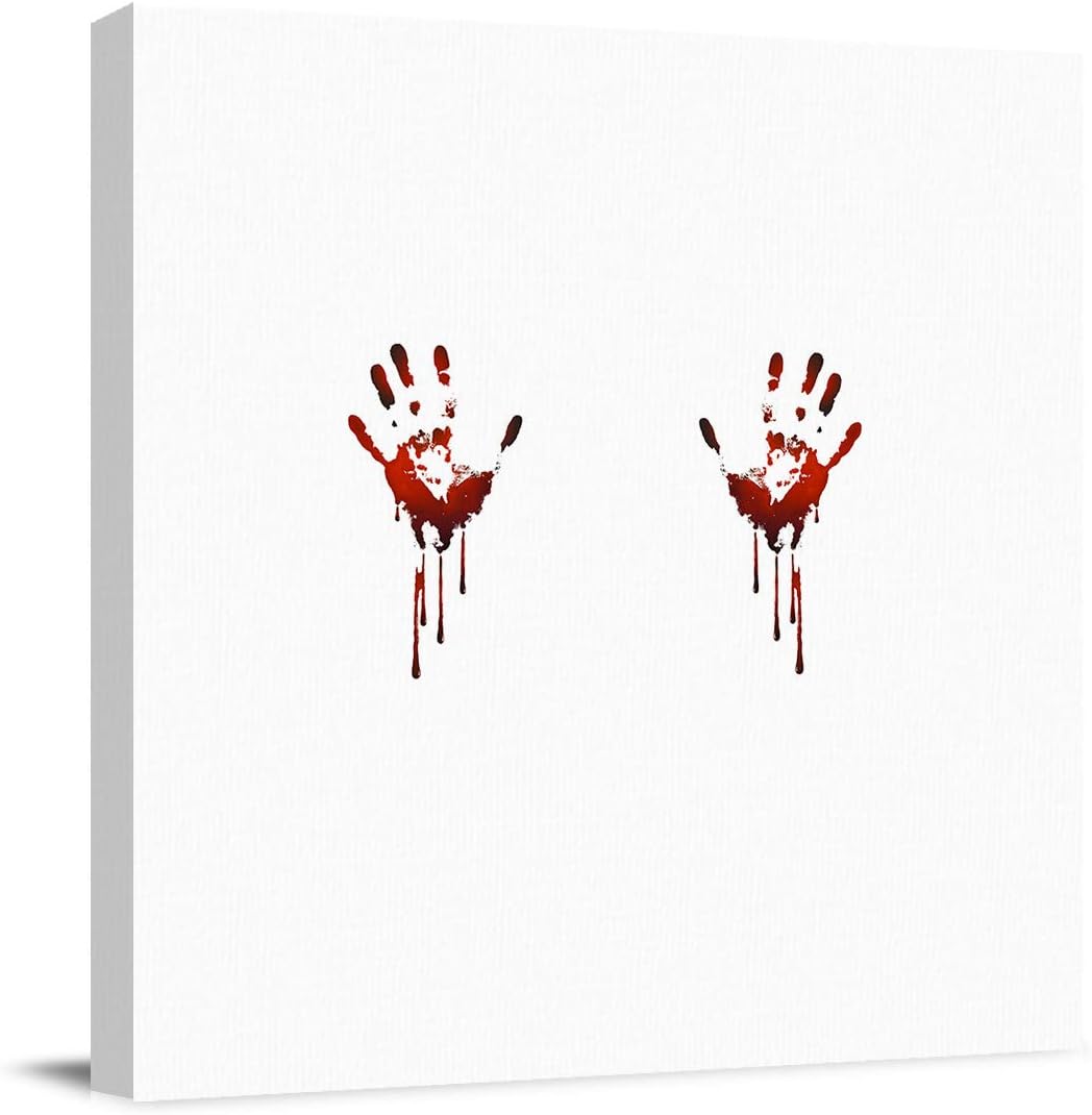 Savannan Canvas Prints Painting, Halloween Horror Scary Bloody Handprint Framed Stretched Pictures Wall Art Decoration for for Kitchen, Living Room, Office, 16x16 Inch 16 x 16 in