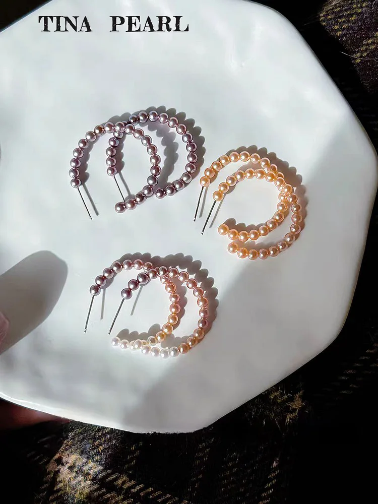 2025 TINA Jewelry Freshwater pearl +925 silver color gradient optional design ear rings