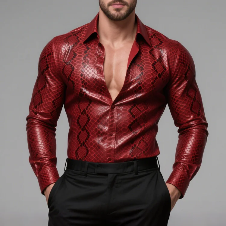 Okaywear Python Pattern Leather Long Sleeve Shirt Okaywear
