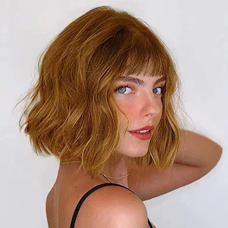 Water Wavy Short Wig Wavy Curly Color Shoulder Length Hair Awning Loose
