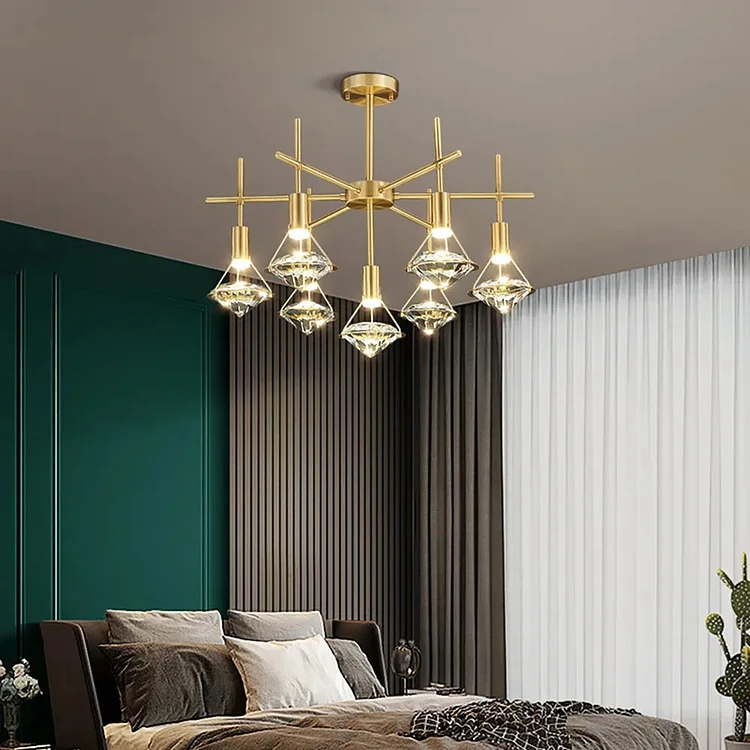 Glass Diamond 7-Light Chandelier Dining Room Light Fixture Vjlight