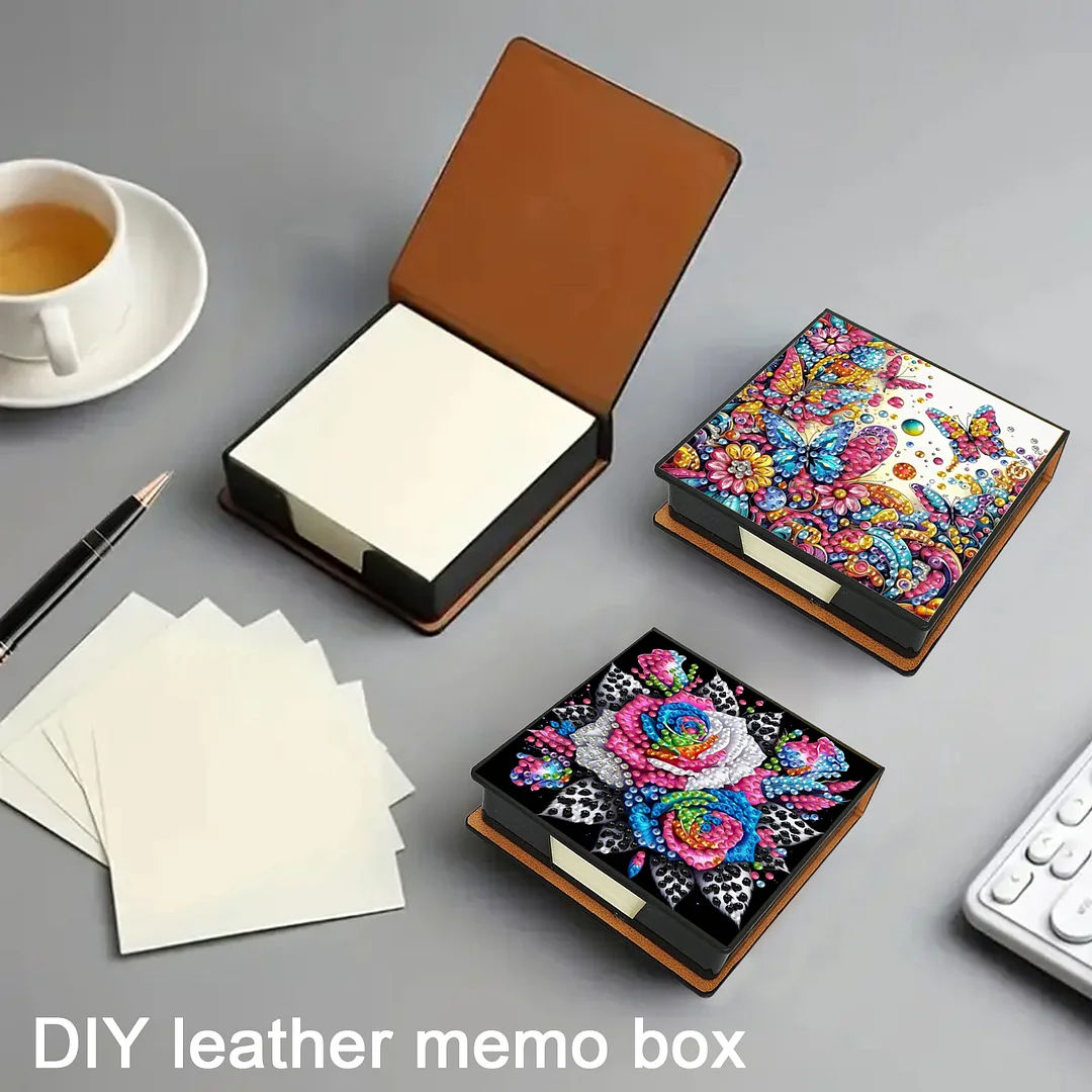 4pcs Flower Bird PU DIY Diamond Painting Kit Note Box with 160 Papers for Office