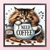 Coffee Cat-Partial 11CT Stamped Cross Stitch Bead Embroidery 36*36cm/14.17*14.17in tapestrymarket