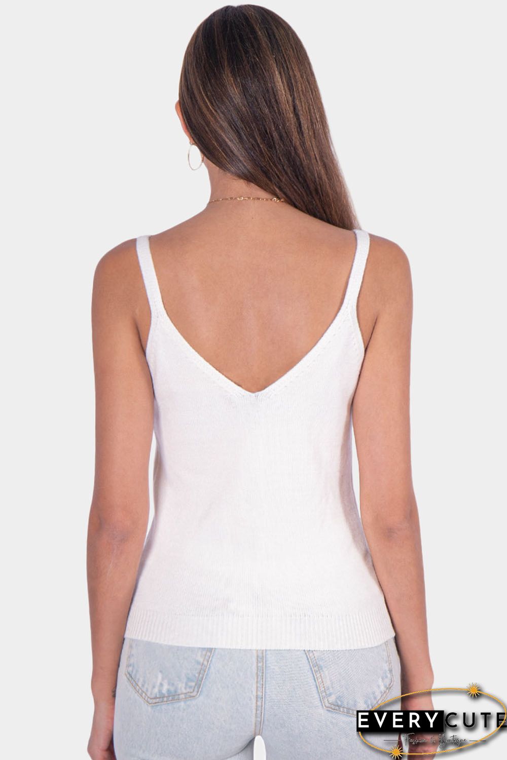 White Geometric Cable Knit Textured Tank Top