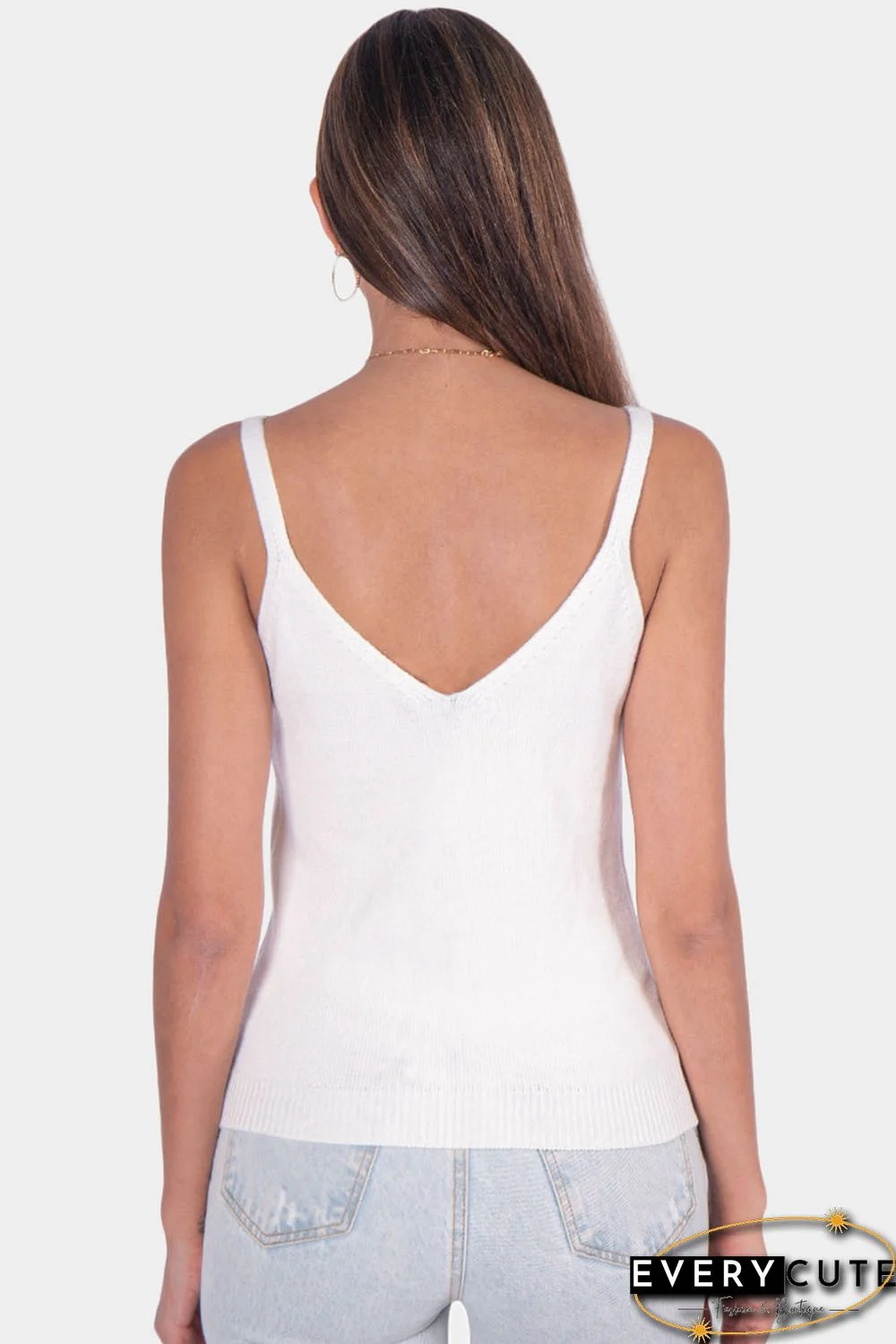 White Geometric Cable Knit Textured Tank Top