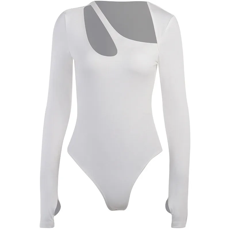 Uveng Uveng Hollow Collar Solid Color Onesie, Sexy Hot Girl Fashion Slim Long-Sleeved Top
