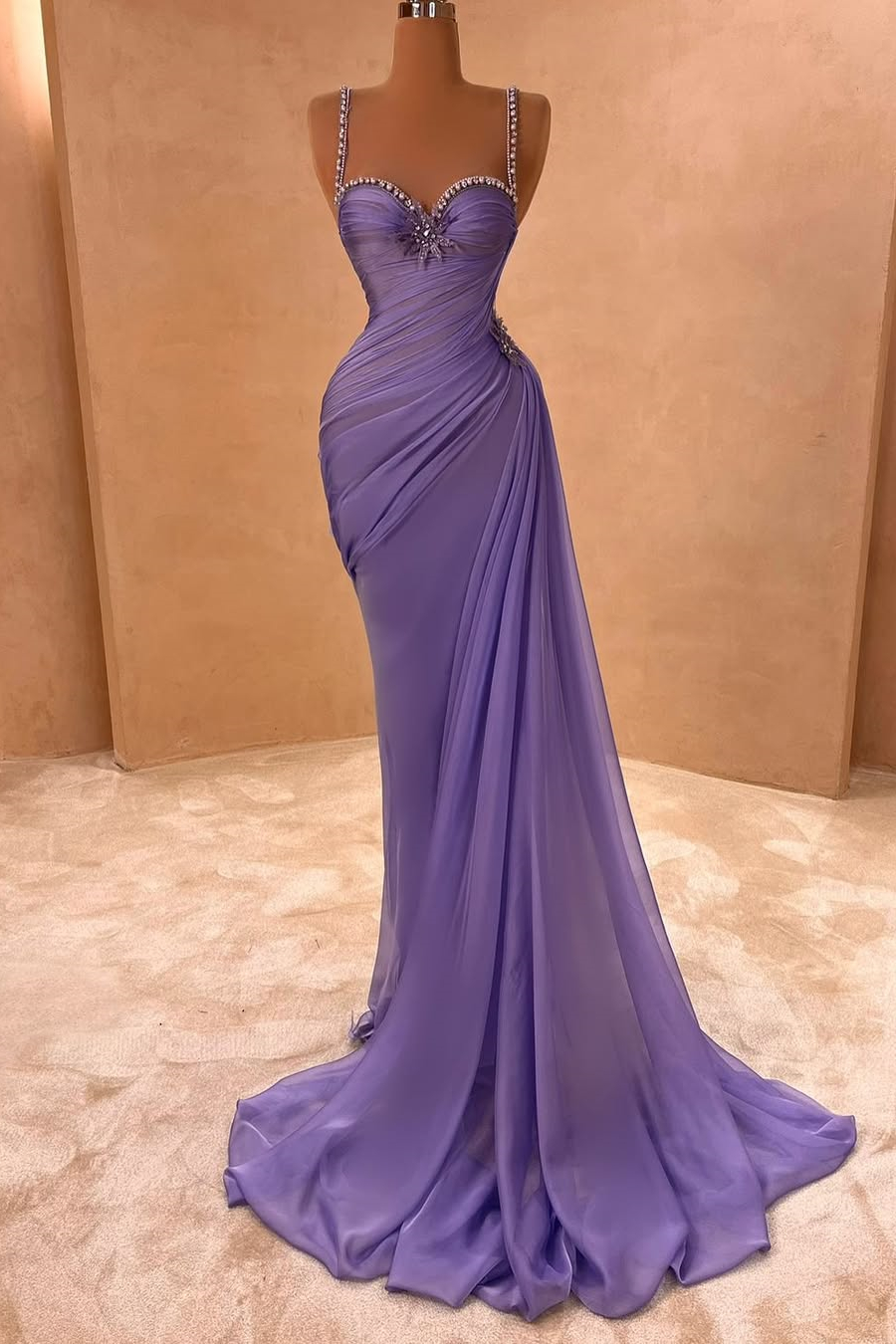 Bellasprom Light Purple Sweetheart Sleeveless Mermaid Prom Dress With Pearls Ruffles Bellasprom