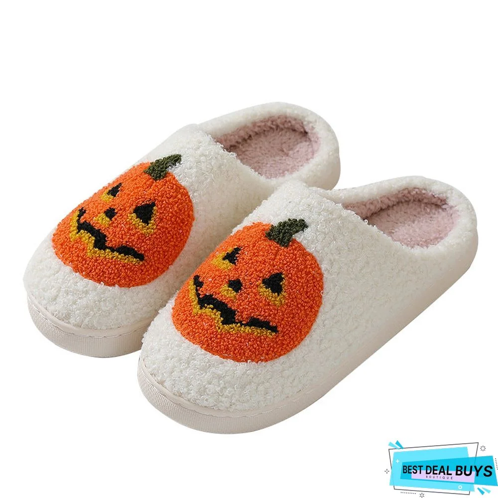Halloween Pumpkin Cartoon Slippers Warm Winter Slippers Men And Women Couples Indoor House Shoes