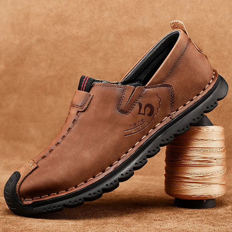 Faux Leather Sewing Round Toe Slip-On Outdoor Handmade Casual Shoes