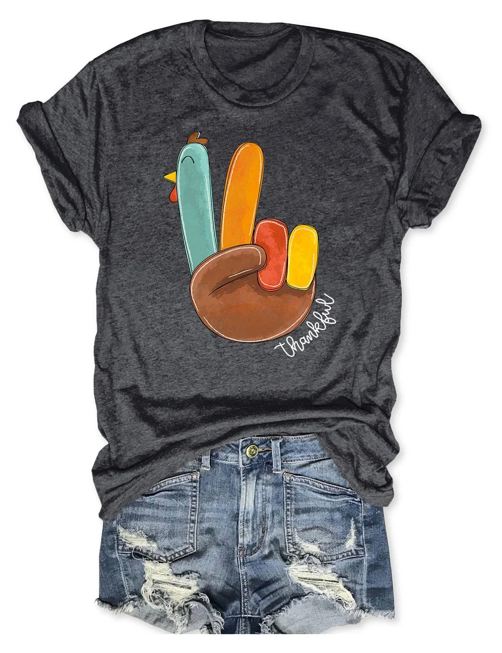 Peace Sign Turkey Thankful T-Shirt