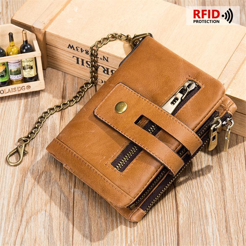 RFID Blocking Men's Leather Anti-Theft Chain Design Wallet