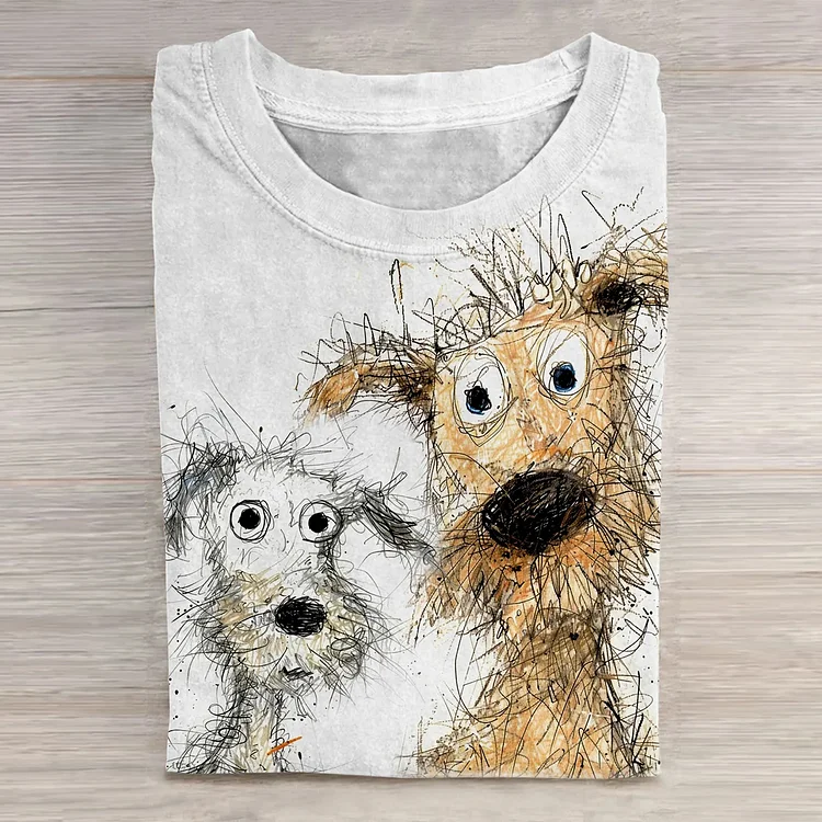 Comstylish Cute Friends Dog Art Print Casaul Short Sleeve T-Shirt