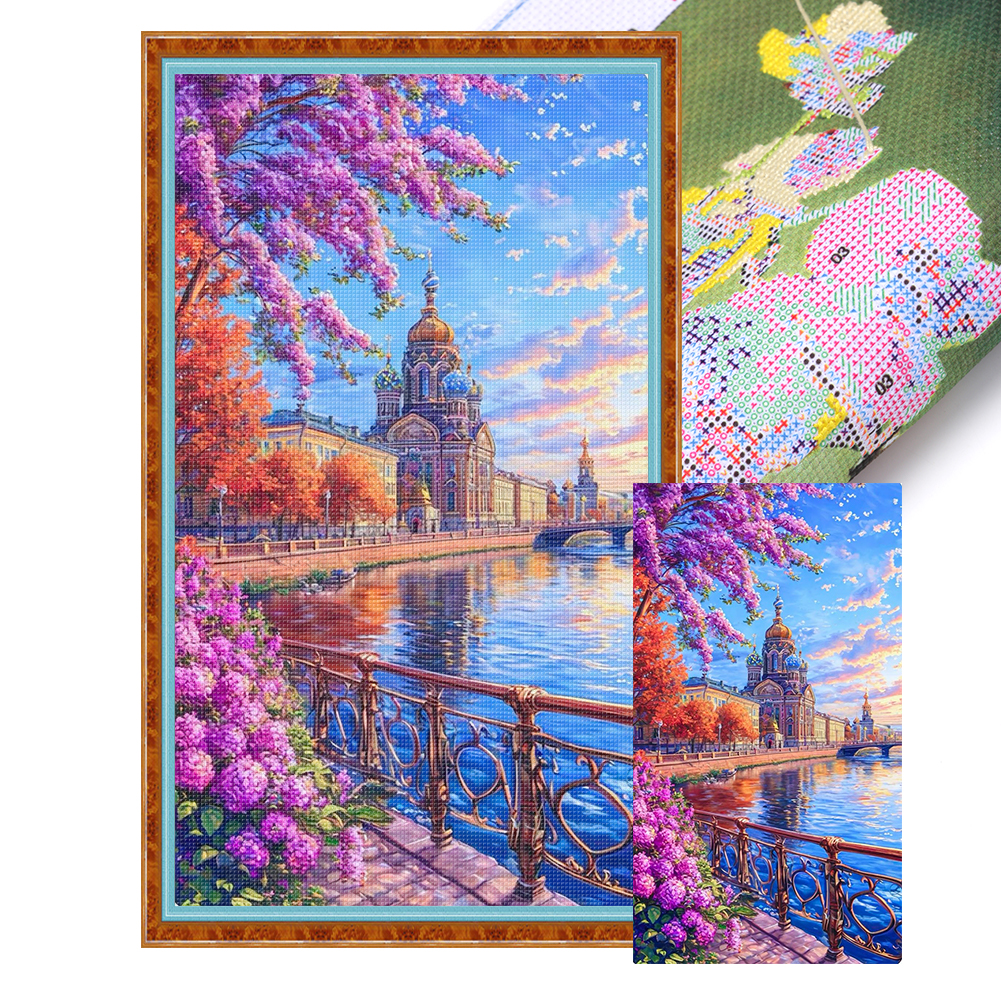 Flower tree scenery Full 11CT Pre-stamped Canvas(40*70cm) Cross Stitch