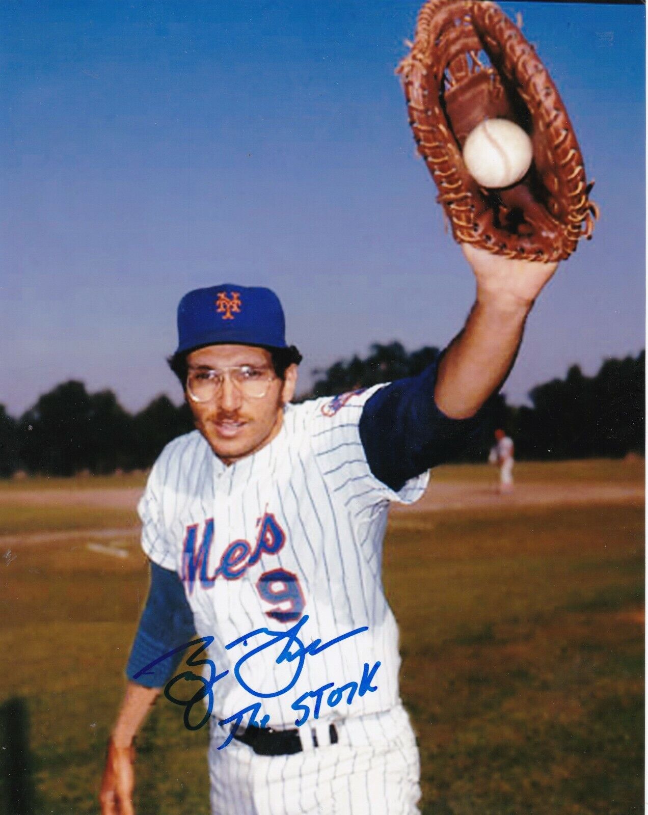 GEORGE THEODORE THE STORK NEW YORK METS ACTION SIGNED 8x10