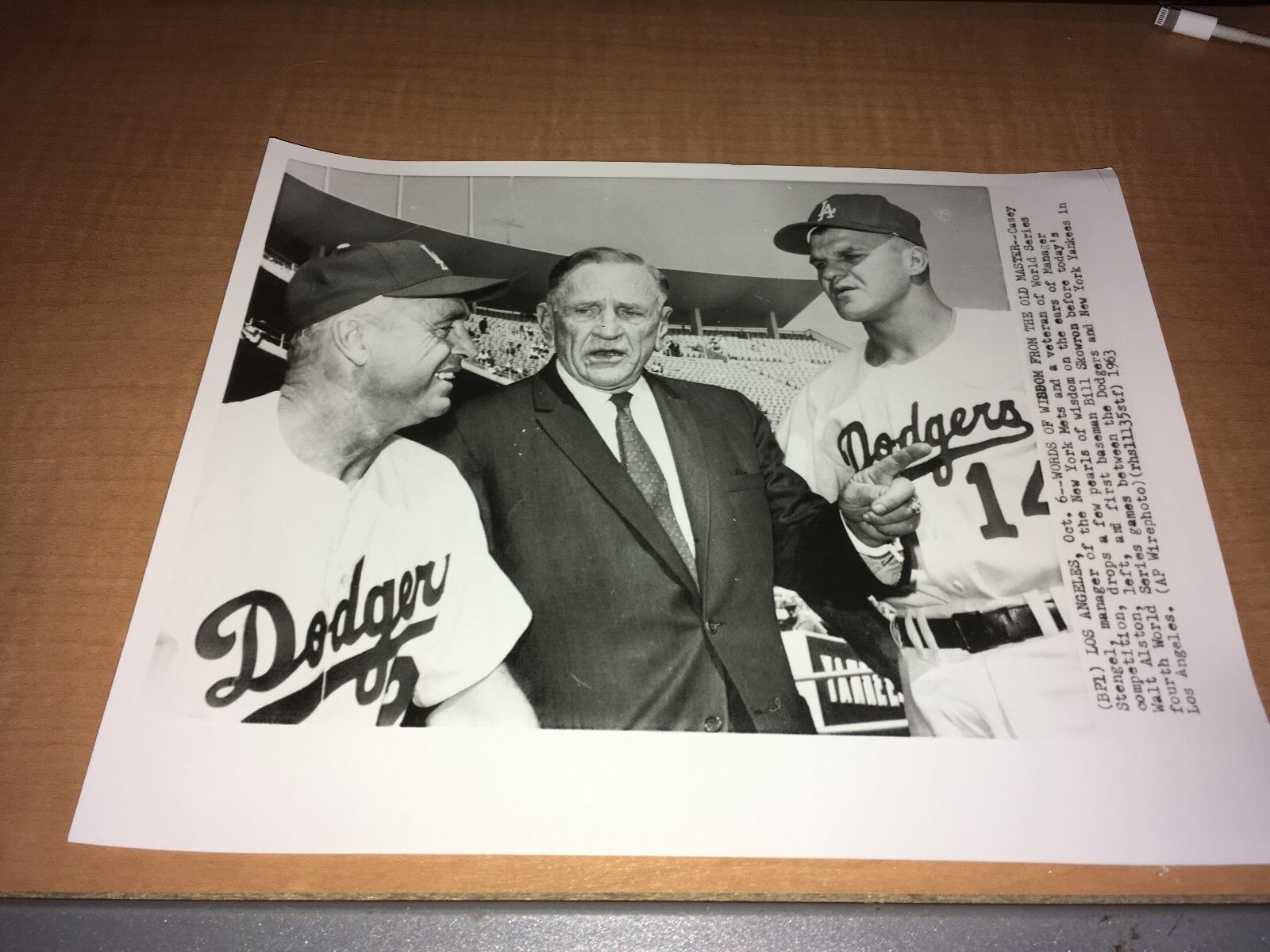 Walt Alston Casey Stengel Los Angeles Dodgers 1963 World Series AP Wire Photo Poster painting PL