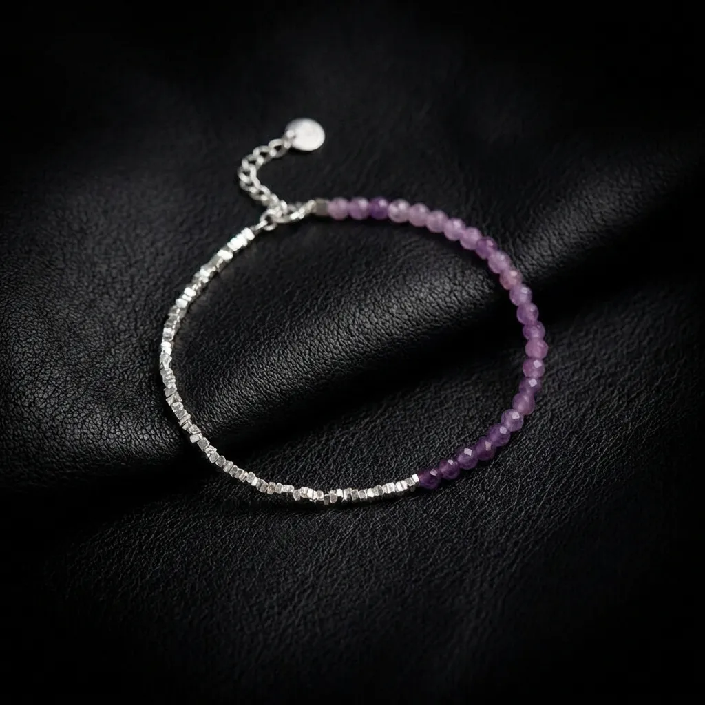 Luminous Amethyst & Crushed Silver Bracelet | The Violet Mist Collection Twilight Violet (Half Amethyst & Silver)-Premium S925 Sterling Silver