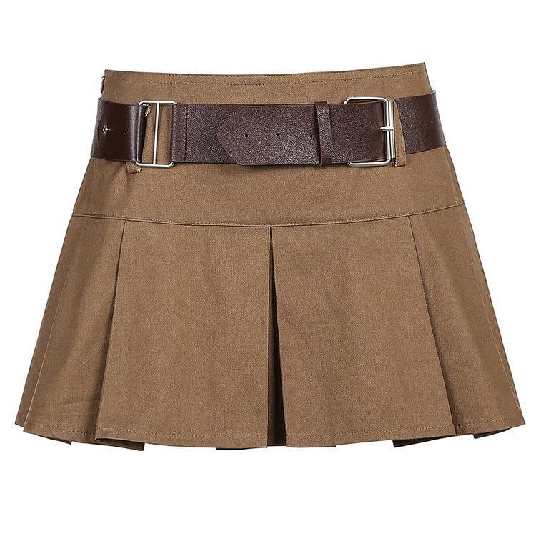 Ruffle Belted Detail Mini Skirt - tree - Codlins