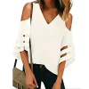 V-Neck Strapless Shoulder Patchwork T-Shirt by Inlyline
