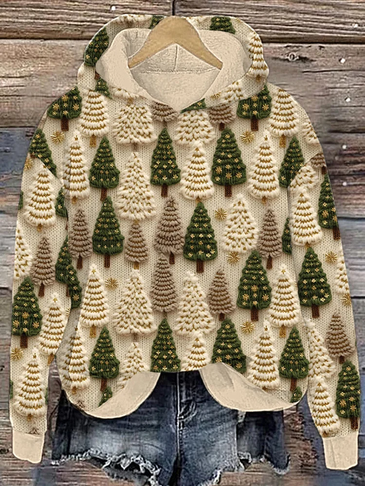 Comstylish Christmas Tree knit Art Print Casual Cozy Hoodie