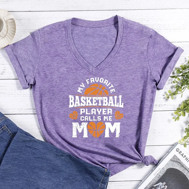My favorite basketball player calls me mom V-neck T Shirt-Annaletters